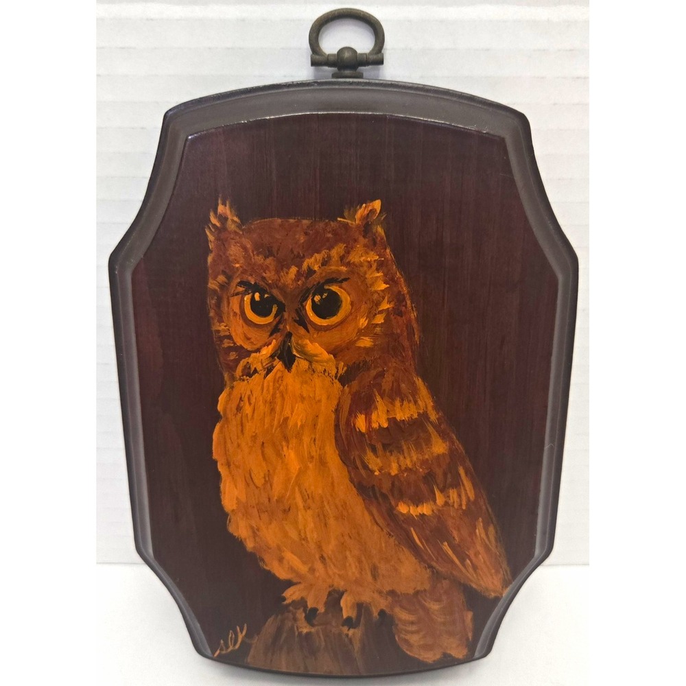 Vtg Signed Hand-Painted Red Screech Owl Wood Wall Plaque Folk Art Sandra Kincaid